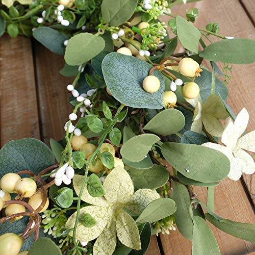 Bibelot Artificial Green Leaf Eucalyptus Wreath,Berry Wreath for Spring,Summer, Front Door Window Hanging Wall Party Decorations (20Inch)