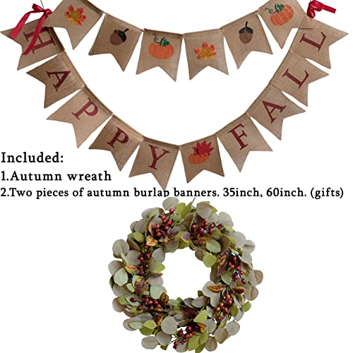 Bibelot Artificial Green Leaf Eucalyptus Wreath,Berry Wreath for Spring,Summer, Front Door Window Hanging Wall Party Decorations (20Inch)