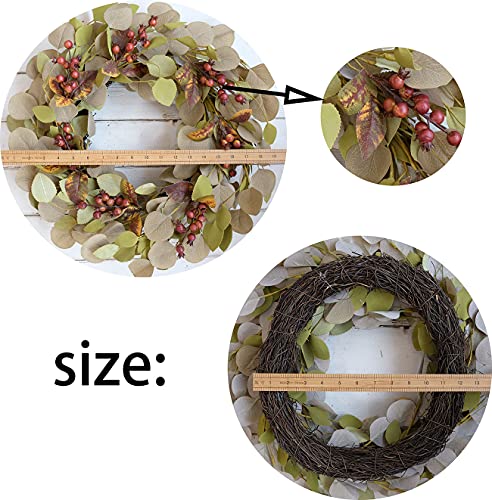 Bibelot Artificial Green Leaf Eucalyptus Wreath,Berry Wreath for Spring,Summer, Front Door Window Hanging Wall Party Decorations (20Inch)