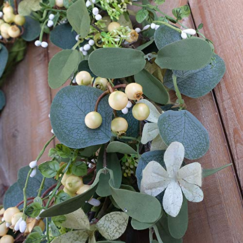 Bibelot Artificial Green Leaf Eucalyptus Wreath,Berry Wreath for Spring,Summer, Front Door Window Hanging Wall Party Decorations (20Inch)