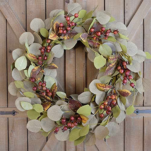 Bibelot Artificial Green Leaf Eucalyptus Wreath,Berry Wreath for Spring,Summer, Front Door Window Hanging Wall Party Decorations (20Inch)