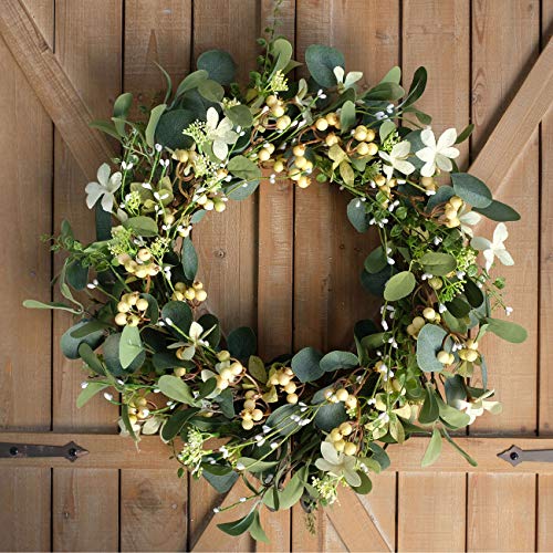 Bibelot Artificial Green Leaf Eucalyptus Wreath,Berry Wreath for Spring,Summer, Front Door Window Hanging Wall Party Decorations (20Inch)