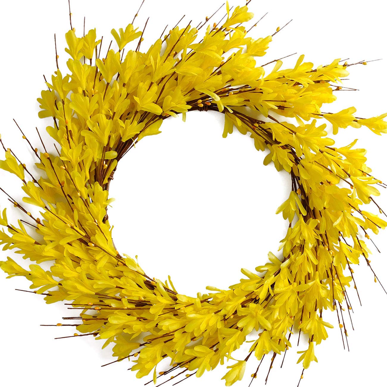 Bibelot 20inch Artificial Forsythia Flower Wreath Spring Summer Fall Wreath Silk Leaves Wreath for Front Door Wreath Porch Farmhouse Patio Garden Home Decor (White)