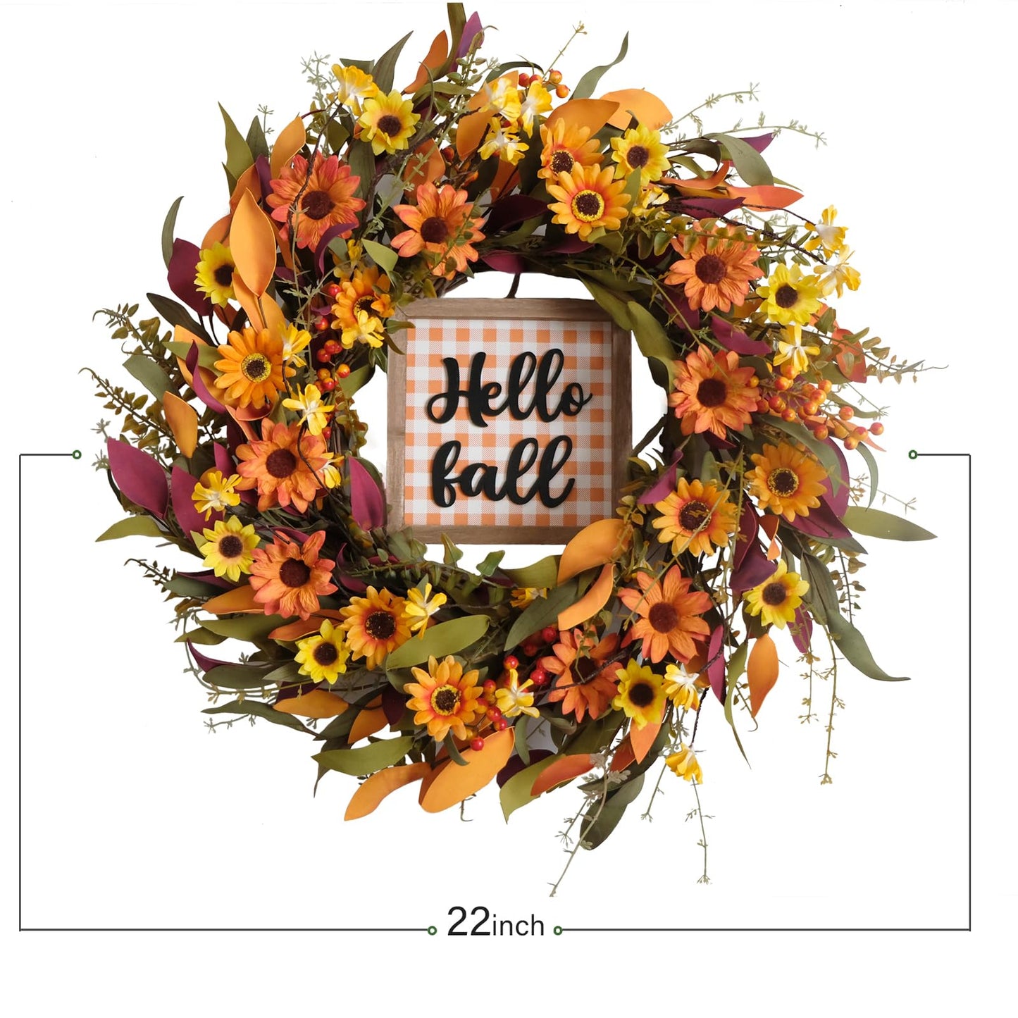 Bibelot Fall Wreath Artificial Pumpkin Wreath Green Leaves for Front Door Autumn Wreaths Farmhouse Home Office Wedding Party Wall Decor