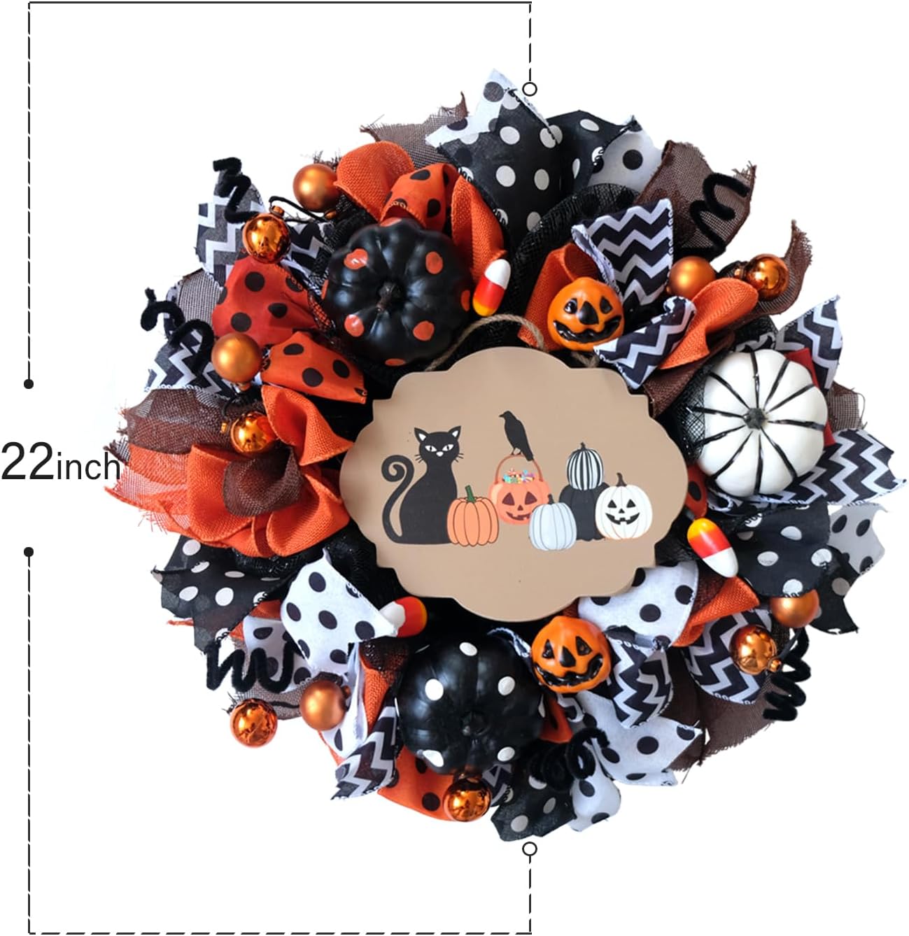 Bibelot Halloween Mesh Wreath Pumpkin Wreath Orange Wreath Pumpkin Sign Wooden Wreath Holiday Decoration Party Celebration Wreath Front Door Farmhouse Decoration Wreath