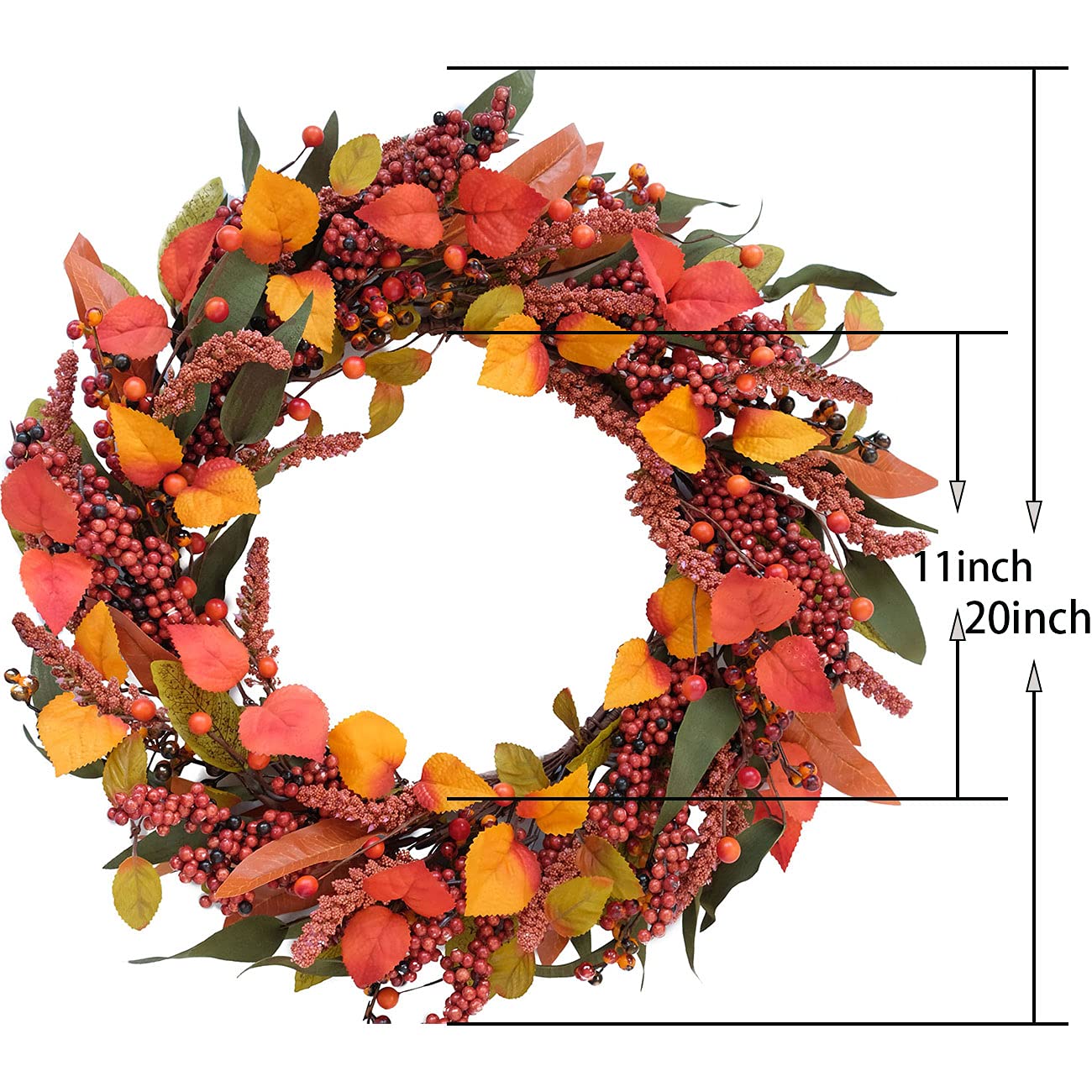 Bibelot Fall Wreath Artificial Pumpkin Wreath Green Leaves for Front Door Autumn Wreaths Farmhouse Home Office Wedding Party Wall Decor