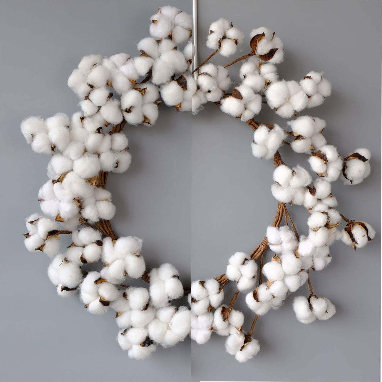 Bibelot 18inch Cotton Wreath Nature Cotton Bolls Farmhouse Decor for Front Door Wall Window Home Office Christmas Festival Hanging Decorations…