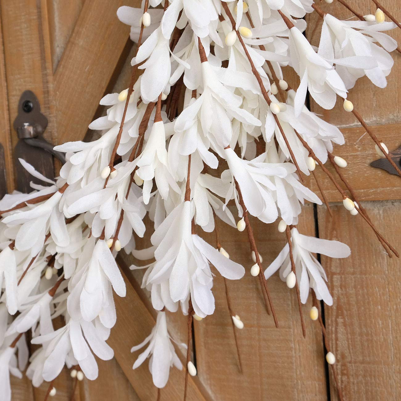 Bibelot 20inch Artificial Forsythia Flower Wreath Spring Summer Fall Wreath Silk Leaves Wreath for Front Door Wreath Porch Farmhouse Patio Garden Home Decor (White)