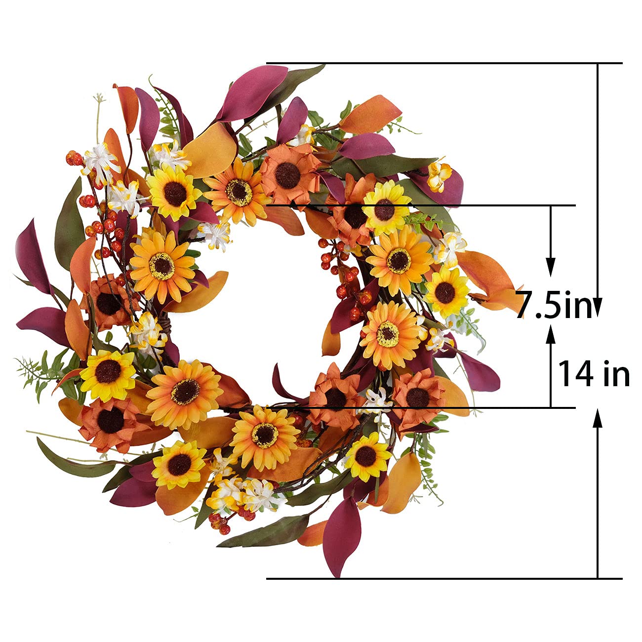 Bibelot Fall Wreath Artificial Pumpkin Wreath Green Leaves for Front Door Autumn Wreaths Farmhouse Home Office Wedding Party Wall Decor