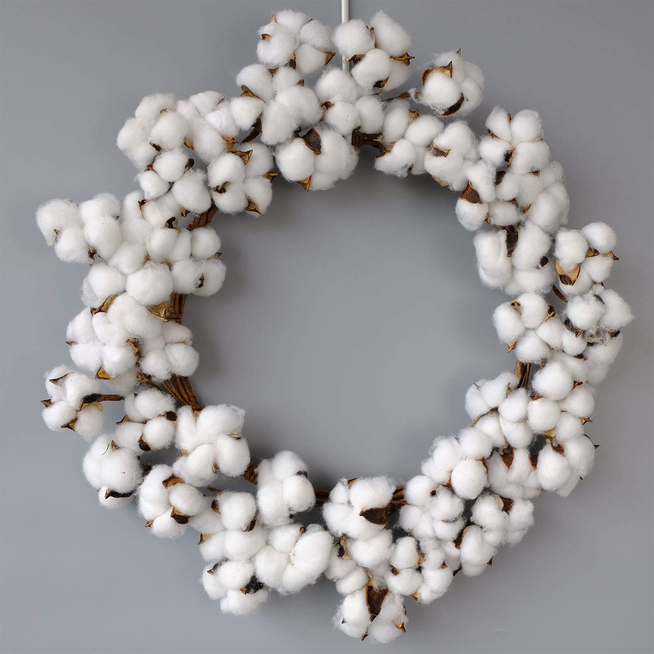 Bibelot 18inch Cotton Wreath Nature Cotton Bolls Farmhouse Decor for Front Door Wall Window Home Office Christmas Festival Hanging Decorations…