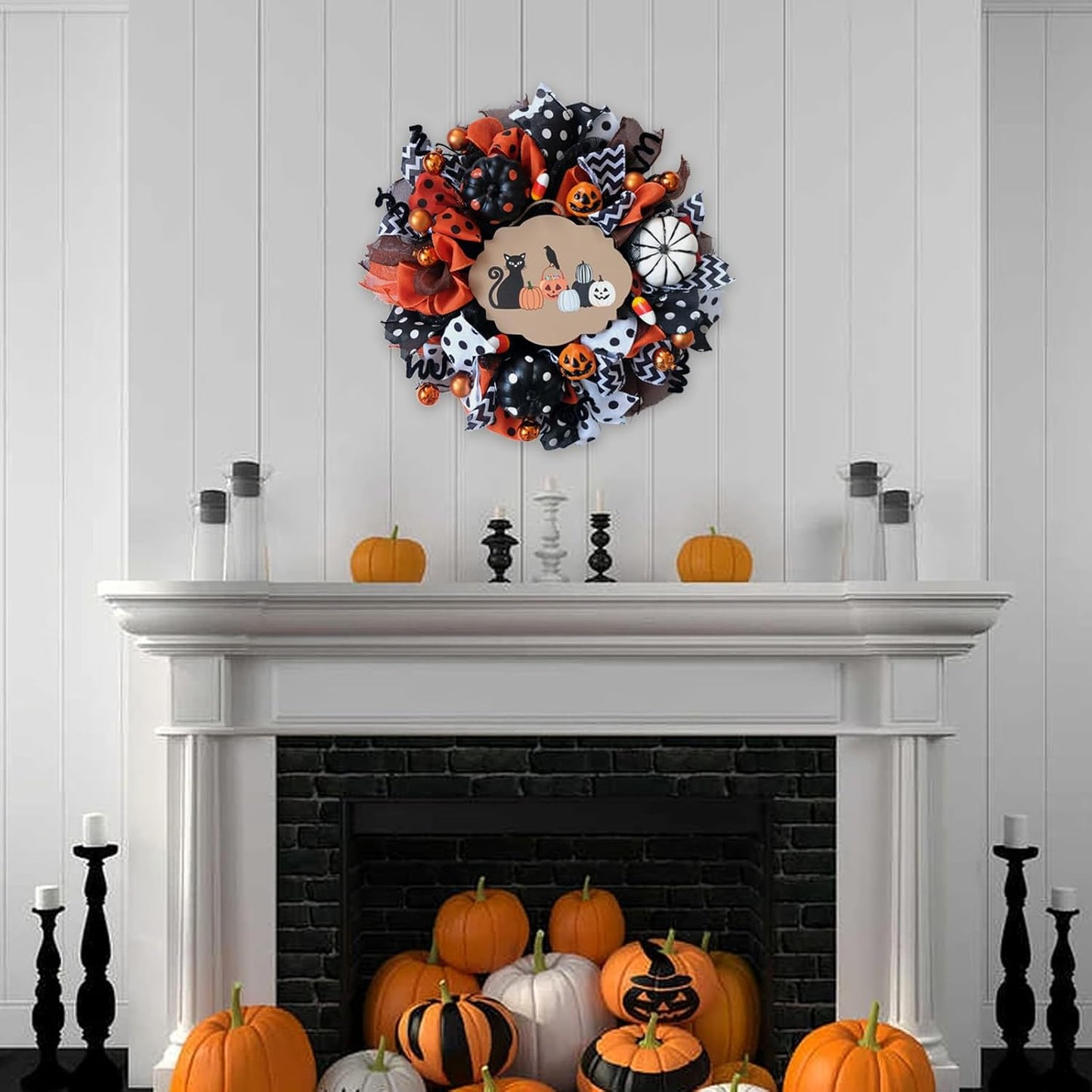 Bibelot Halloween Mesh Wreath Pumpkin Wreath Orange Wreath Pumpkin Sign Wooden Wreath Holiday Decoration Party Celebration Wreath Front Door Farmhouse Decoration Wreath