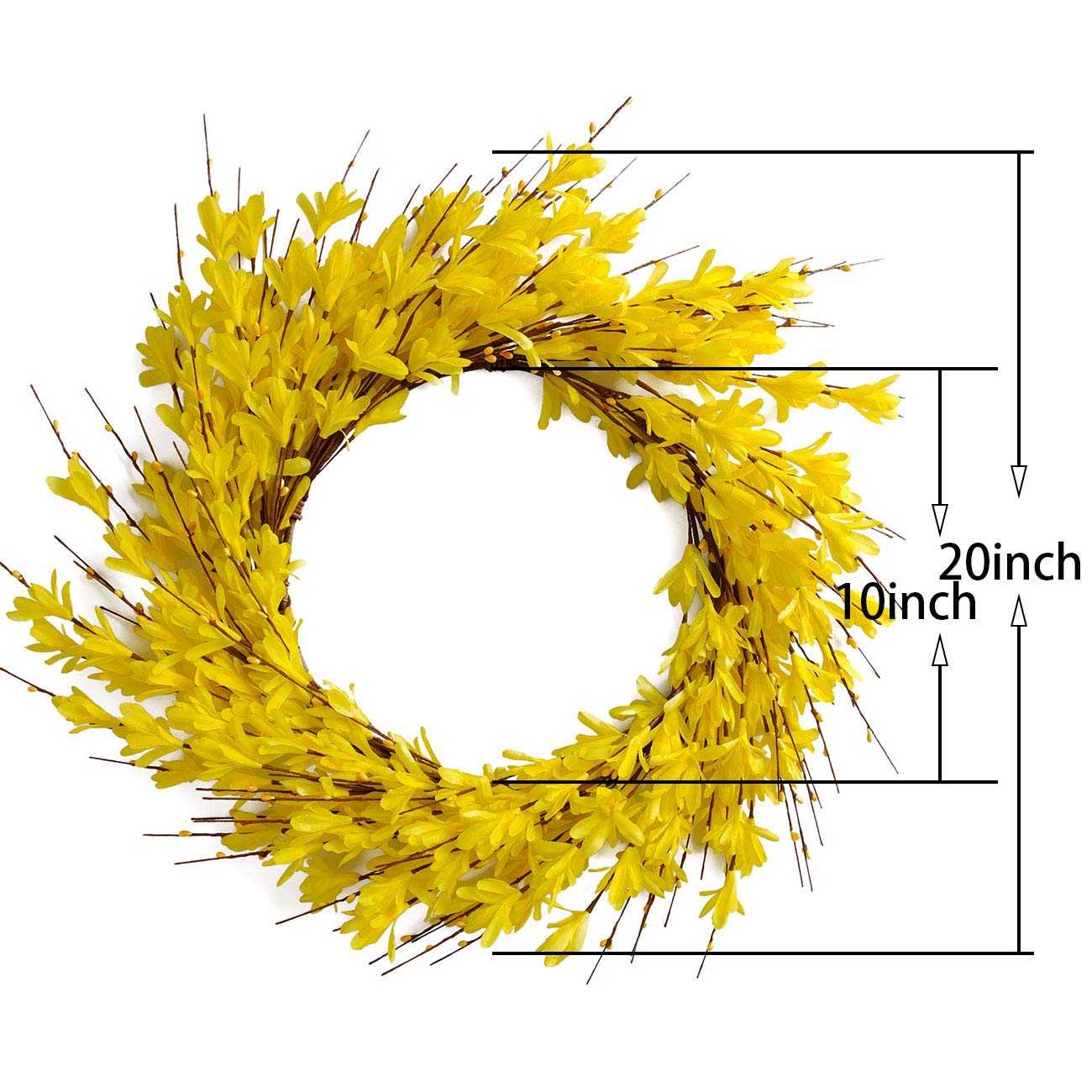 Bibelot 20inch Artificial Forsythia Flower Wreath Spring Summer Fall Wreath Silk Leaves Wreath for Front Door Wreath Porch Farmhouse Patio Garden Home Decor (White)