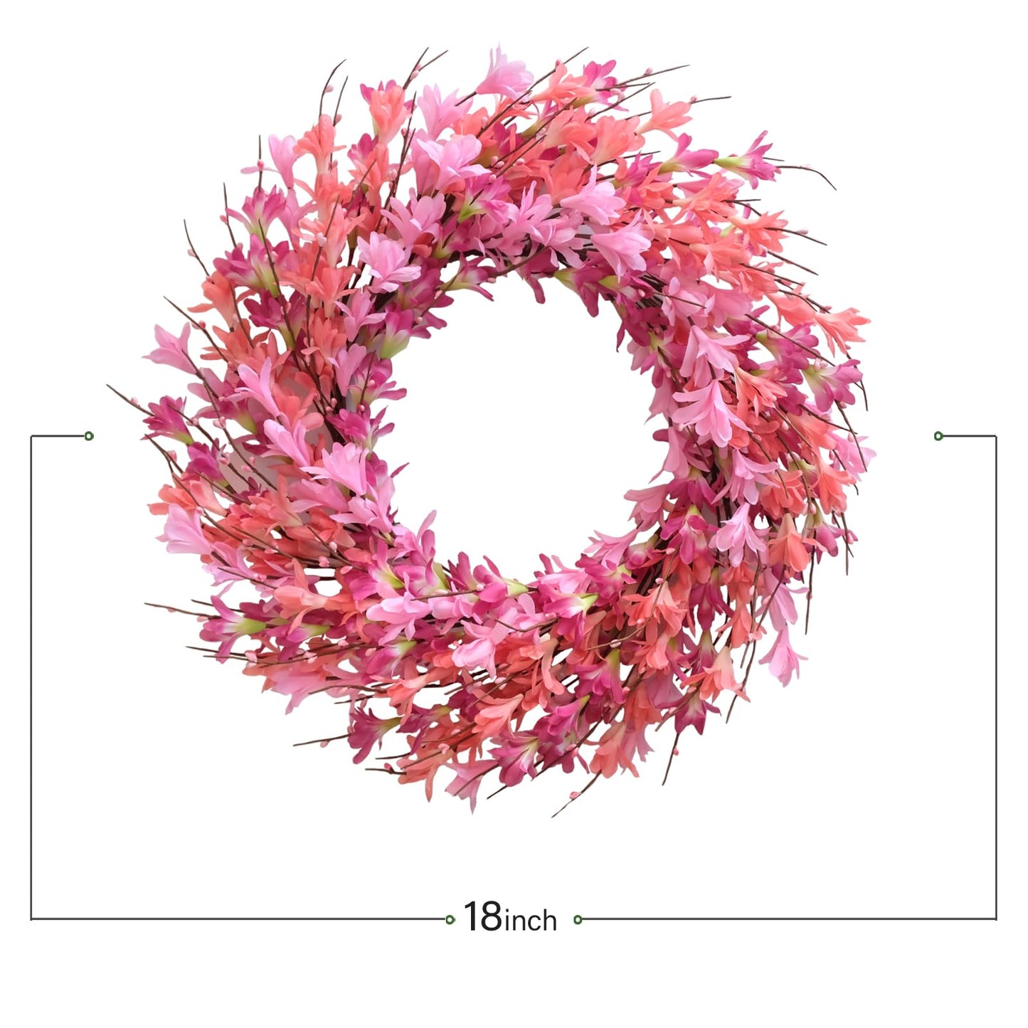 Bibelot 20inch Artificial Forsythia Flower Wreath Spring Summer Fall Wreath Silk Leaves Wreath for Front Door Wreath Porch Farmhouse Patio Garden Home Decor (White)