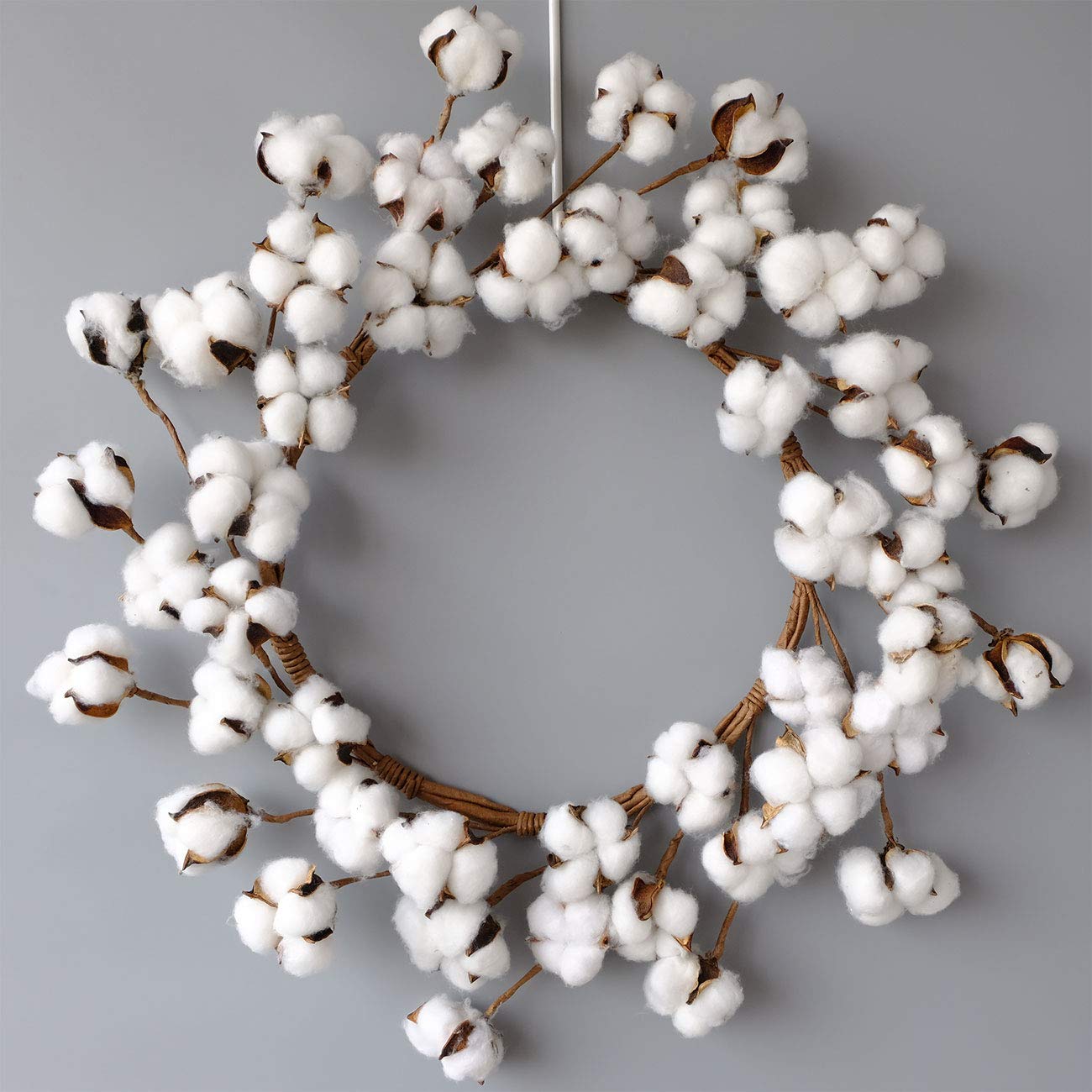 Bibelot 18inch Cotton Wreath Nature Cotton Bolls Farmhouse Decor for Front Door Wall Window Home Office Christmas Festival Hanging Decorations…