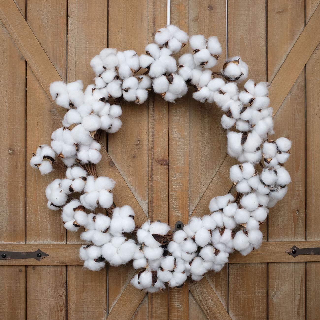 Bibelot 18inch Cotton Wreath Nature Cotton Bolls Farmhouse Decor for Front Door Wall Window Home Office Christmas Festival Hanging Decorations…