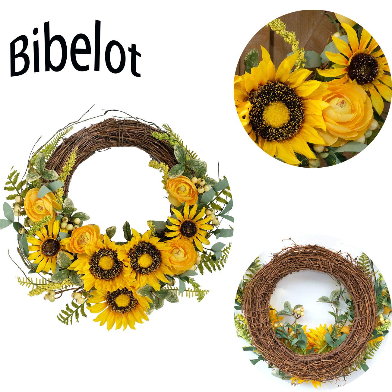 Bibelot 16 Inch Artificial Peonies Hydrangea Wreath Pink Peony Hydrangea Flowers with Daisy Wreath Spring Summer Wreaths Grapevine Wreath Green Leaves for Front Door Wall Wedding Home Decor…