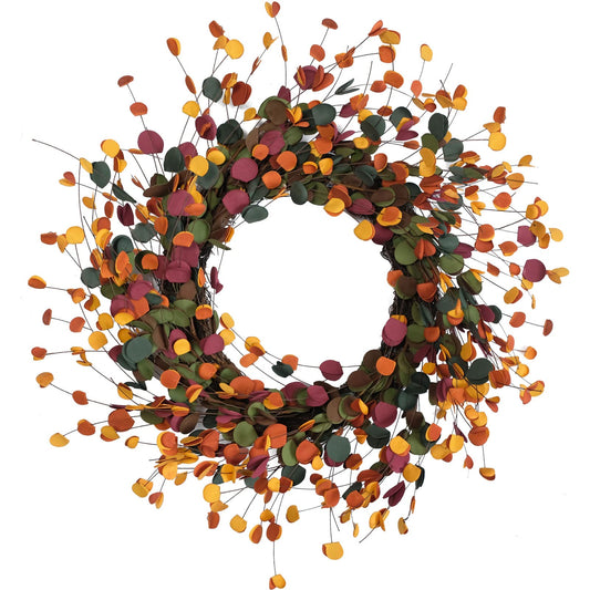 Bibelot 20 inches Fall Eucalyptus Leaves Wreath, Soft Touch Mixed Color Autumn Leaf Wreath for Front Door Decor, Harvest and Thanksgiving Home Decorations,Indoor/Outdoor Use