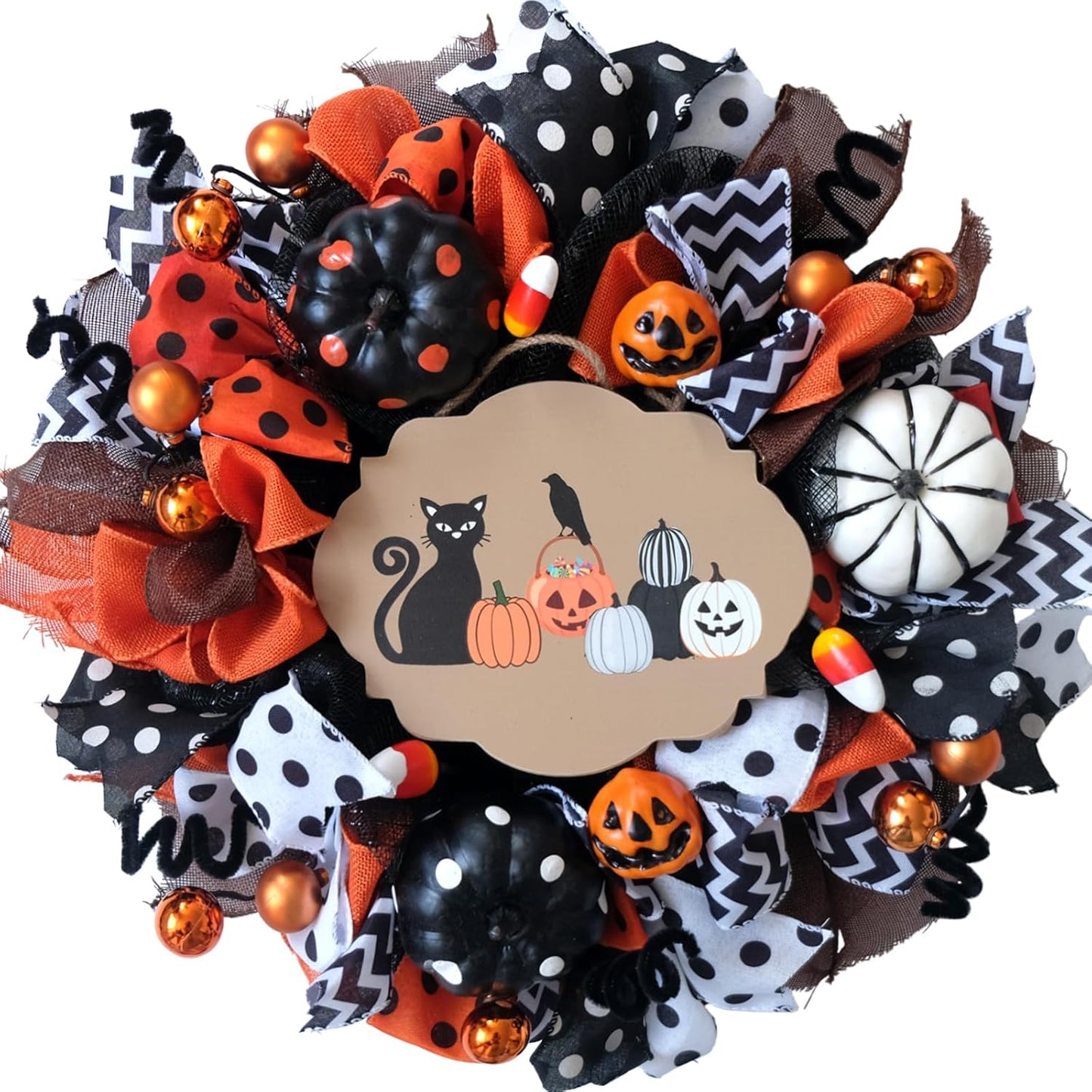 Bibelot Halloween Mesh Wreath Pumpkin Wreath Orange Wreath Pumpkin Sign Wooden Wreath Holiday Decoration Party Celebration Wreath Front Door Farmhouse Decoration Wreath