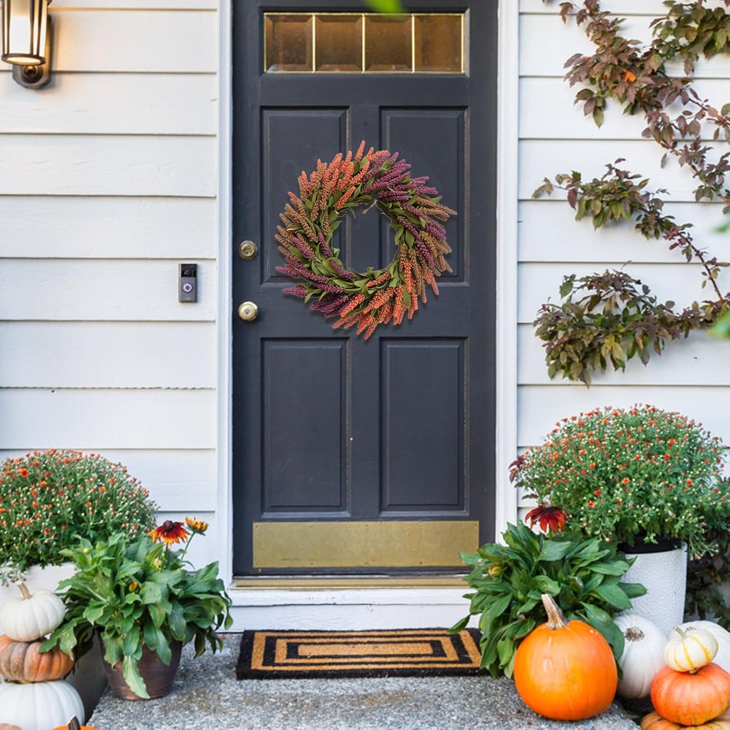 Bibelot 22" Fall Wreath, Wheat Autumn Wreaths for Front Door, Fall Grain Harvest Wreath for Thanksgiving, Farmhouse or Room Indoors, Outdoors