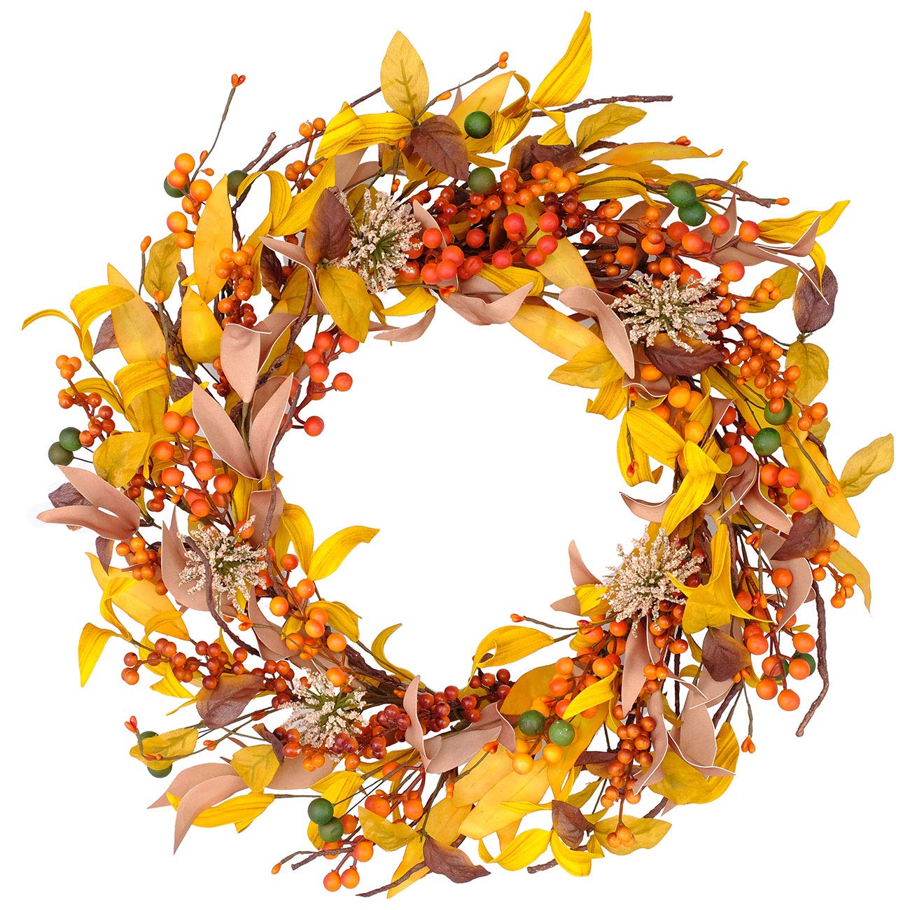 Bibelot Artificial Green Leaf Eucalyptus Wreath,Berry Wreath for Spring,Summer, Front Door Window Hanging Wall Party Decorations (20Inch)