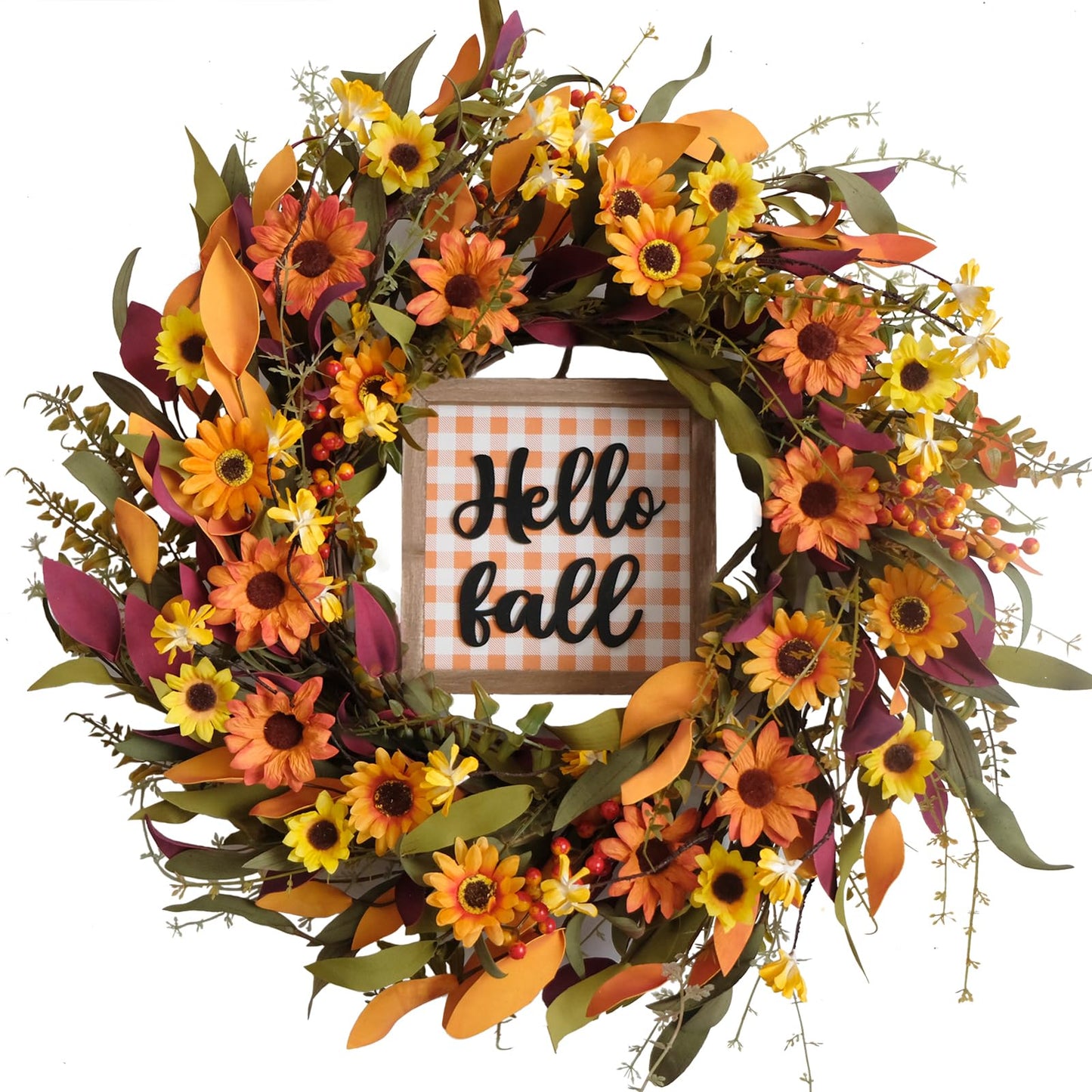 Bibelot Fall Wreath Artificial Pumpkin Wreath Green Leaves for Front Door Autumn Wreaths Farmhouse Home Office Wedding Party Wall Decor