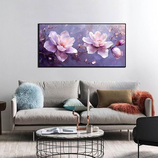 Framed Wall Art for Living Room Light Pink and Purple Flower