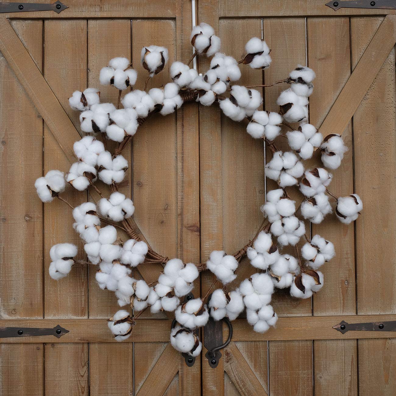 Bibelot 18inch Cotton Wreath Nature Cotton Bolls Farmhouse Decor for Front Door Wall Window Home Office Christmas Festival Hanging Decorations…