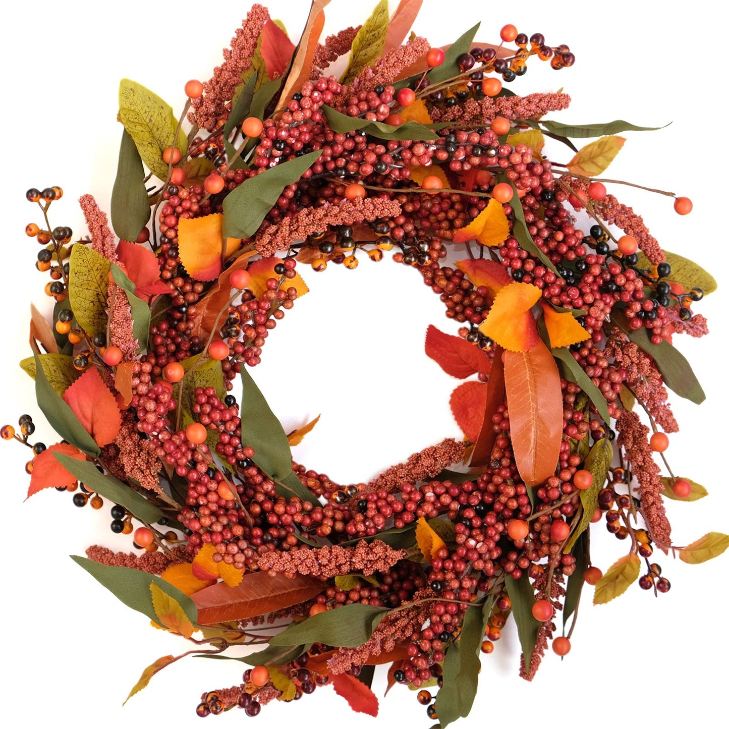 Bibelot Fall Wreath Artificial Pumpkin Wreath Green Leaves for Front Door Autumn Wreaths Farmhouse Home Office Wedding Party Wall Decor